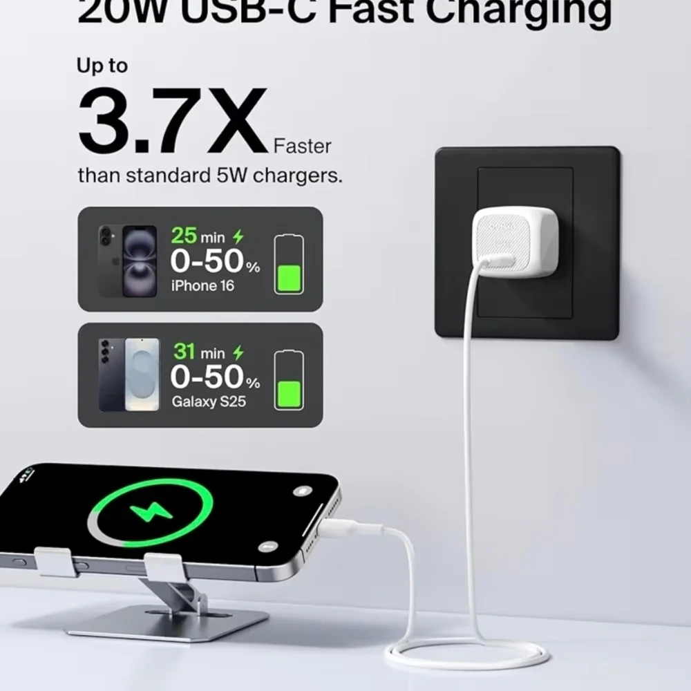 Belkin USB-C 20W Compact Wall Charger + Samsung USB-C to USB-C Charging Cable